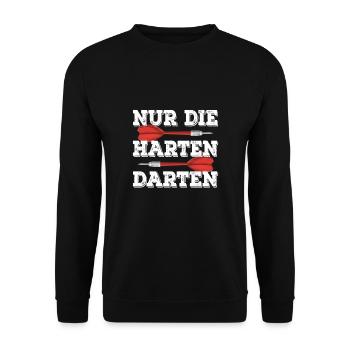 DART - NUR DIE HARTEN DARTEN - Ich spiele DART - Unisex Pullover - Schwarz - Vorne - Alina (178cm) & Michal (187cm)