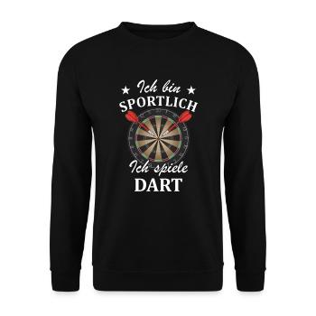 DART - Ich bin SPORTLICH - Ich spiele DART - Unisex Pullover - Schwarz - Vorne - Alina (178cm) & Michal (187cm)