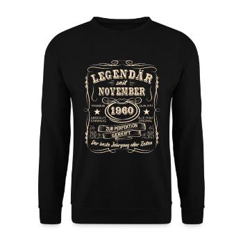 Legenden November 1960 Geboren Jahrgang 1960 - Unisex Pullover - Schwarz - Vorne - Alina (178cm) & Michal (187cm)