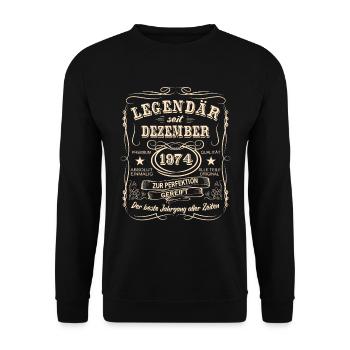 Legenden Dezember 1974 Geboren Jahrgang 1974 - Unisex Pullover - Schwarz - Vorne - Alina (178cm) & Michal (187cm)