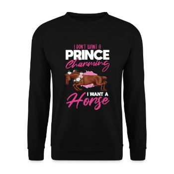 Witziges Pferde Reiterinnen Spruch Motiv - Unisex Pullover - Schwarz - Vorne - Alina (178cm) & Michal (187cm)