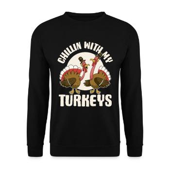Chillin avec mon cadeau de Thanksgiving aux dindes - Sweat-shirt Unisexe - noir - Devant - Alina (178cm) & Michal (187cm)
