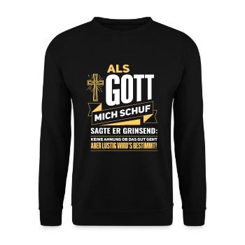Witziger als Gott mich schuf Spruch - Unisex Pullover - Schwarz - Vorne - Alina (178cm) & Michal (187cm)