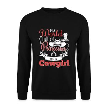 Witziges Cow-Girl Spruch Design - Unisex Pullover - Schwarz - Vorne - Alina (178cm) & Michal (187cm)