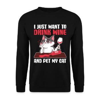 Buvez du vin et caressez mon chat cadeau de chat - Sweat-shirt Unisexe - noir - Devant - Alina (178cm) & Michal (187cm)