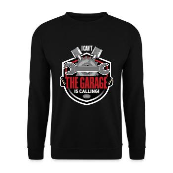 Ich kann nicht meine Garage ruft mich - Unisex Pullover - Schwarz - Vorne - Alina (178cm) & Michal (187cm)