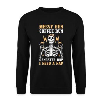 Cadeau de café Messy Bun Coffee Run - Sweat-shirt Unisexe - noir - Devant - Alina (178cm) & Michal (187cm)