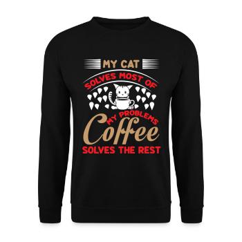 My cat solves most of my problems coffee solves - Unisex Sweatshirt - black - Front - Alina (178cm) & Michal (187cm)