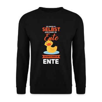 Lustiges Enten Menschen Spruch Design - Unisex Pullover - Schwarz - Vorne - Alina (178cm) & Michal (187cm)