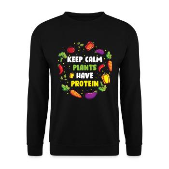 Keep Calm Plants Have Protein Vegan Geschenk - Unisex Pullover - Schwarz - Vorne - Alina (178cm) & Michal (187cm)