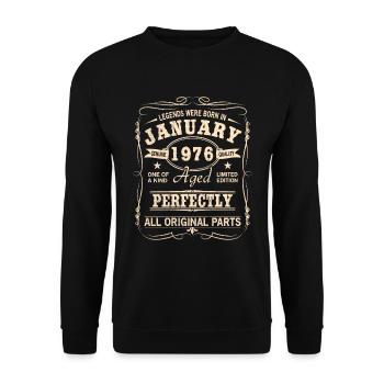 Vintage January January 1976 Birthday - Unisex Sweatshirt - black - Front - Alina (178cm) & Michal (187cm)