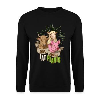Love Animals Eat Plants Vegan Geschenk - Unisex Pullover - Schwarz - Vorne - Alina (178cm) & Michal (187cm)