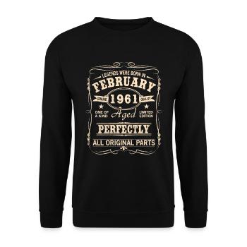 Vintage Februar 1961 Geburtstag - Unisex Pullover - Schwarz - Vorne - Alina (178cm) & Michal (187cm)