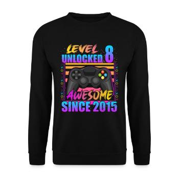 Video Game Level 8 Unlocked Awesome Since 2015 - Unisex Sweatshirt - black - Front - Alina (178cm) & Michal (187cm)