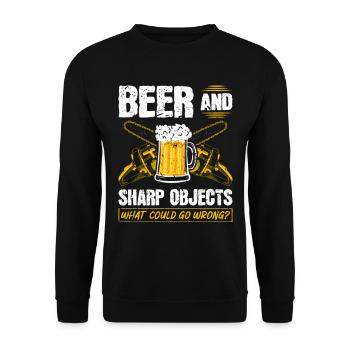 Objets pointus à bière Qu’est-ce qui pourrait mal tourner tronçonneuse - Sweat-shirt Unisexe - noir - Devant - Alina (178cm) & Michal (187cm)