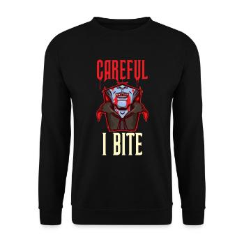 Careful I Bite Vampir Geschenk - Unisex Pullover - Schwarz - Vorne - Alina (178cm) & Michal (187cm)