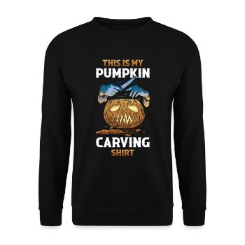 This Is My Pumpkin Carving Kürbis Geschenk - Unisex Pullover - Schwarz - Vorne - Alina (178cm) & Michal (187cm)