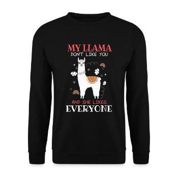 Lustiges Llama Alpaka Spruch Design - Unisex Pullover - Schwarz - Vorne - Alina (178cm) & Michal (187cm)