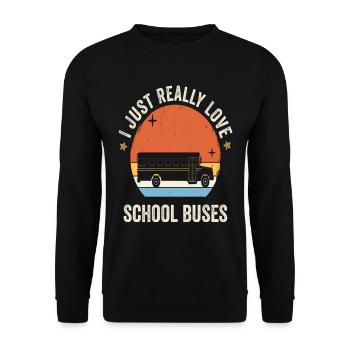 I Just Really Love School Buses Retro Vintage - Unisex Sweatshirt - black - Front - Alina (178cm) & Michal (187cm)
