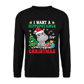 I Want A Hippopotamus For Christmas Lights Santa - Unisex Pullover - Schwarz - Vorne - Alina (178cm) & Michal (187cm)