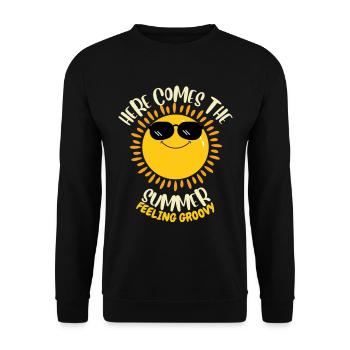 Here Comes The Summer Feeling Groovy - Unisex Pullover - Schwarz - Vorne - Alina (178cm) & Michal (187cm)