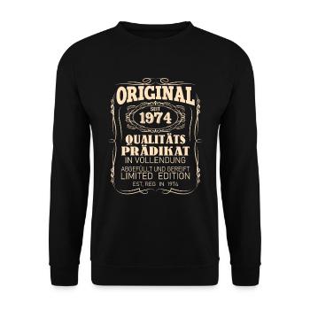 Vintage Original 1974 Geboren Jahrgang 1974 - Unisex Pullover - Schwarz - Vorne - Alina (178cm) & Michal (187cm)