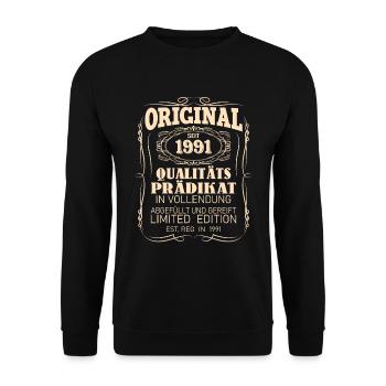 Vintage Original 1991 Geboren Jahrgang 1991 - Unisex Pullover - Schwarz - Vorne - Alina (178cm) & Michal (187cm)