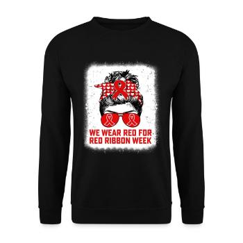 Nous portons du rouge pour l’enseignant de sensibilisation à la Semaine du ruban rouge - Sweat-shirt Unisexe - noir - Devant - Alina (178cm) & Michal (187cm)