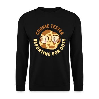 Cookie Tester Reporting For Duty Keks Geschenk - Unisex Pullover - Schwarz - Vorne - Alina (178cm) & Michal (187cm)