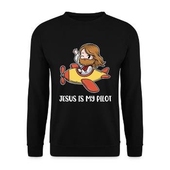Jesus Is My Pilot Pilot Geschenk - Unisex Pullover - Schwarz - Vorne - Alina (178cm) & Michal (187cm)