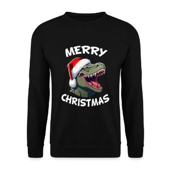 Dinosaurier mit Weihnachtsmütze Frohe Weihnachten - Unisex Pullover - Schwarz - Vorne - Alina (178cm) & Michal (187cm)