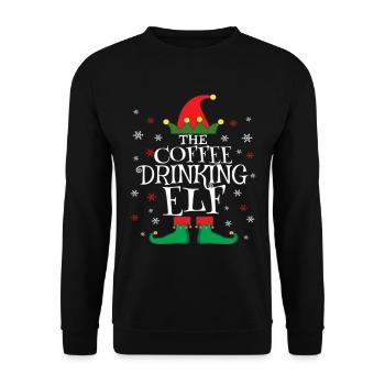 Coffee Drinking Elf Family Matching Christmas - Unisex Sweatshirt - black - Front - Alina (178cm) & Michal (187cm)