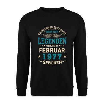 Alle Menschen Sind Gleich Geboren Februar 1977 - Unisex Pullover - Schwarz - Vorne - Alina (178cm) & Michal (187cm)