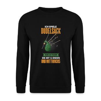 Lustiges Dudelsackspieler Musiker Design - Unisex Pullover - Schwarz - Vorne - Alina (178cm) & Michal (187cm)
