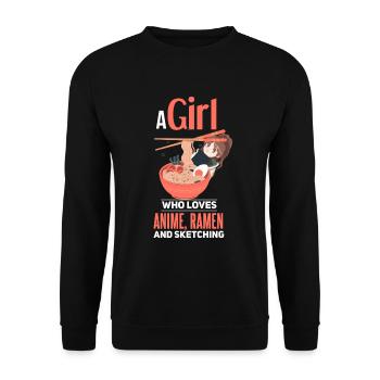 Anime, Zeichnen und Ramen Nudeln Spruch - Unisex Pullover - Schwarz - Vorne - Alina (178cm) & Michal (187cm)