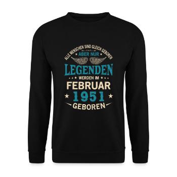 Alle Menschen Sind Gleich Geboren Februar 1951 - Unisex Pullover - Schwarz - Vorne - Alina (178cm) & Michal (187cm)