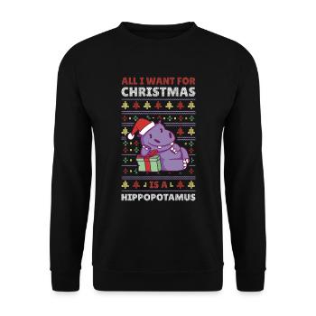 Xmas Hippo Hässlicher Weihnachtspulli Geschenk - Unisex Pullover - Schwarz - Vorne - Alina (178cm) & Michal (187cm)