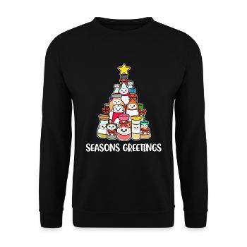 Seasons Greetings Weihnachtsessen Geschenk - Unisex Pullover - Schwarz - Vorne - Alina (178cm) & Michal (187cm)