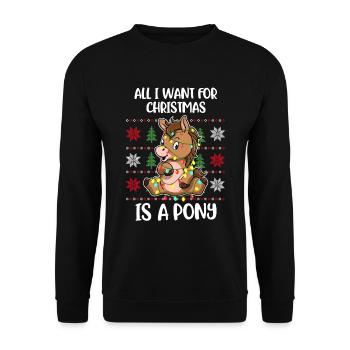 Xmas Pony Ugly Christmas Sweater Gift - Unisex Sweatshirt - black - Front - Alina (178cm) & Michal (187cm)