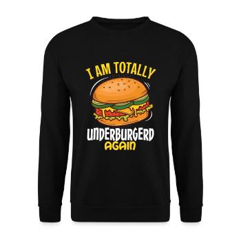 Witziges Burger Fast Food Cartoon Motiv - Unisex Pullover - Schwarz - Vorne - Alina (178cm) & Michal (187cm)