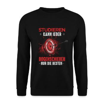 Witziges Bogenschützen Schießsport Motiv - Unisex Pullover - Schwarz - Vorne - Alina (178cm) & Michal (187cm)