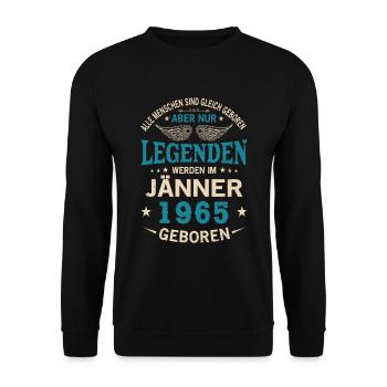 Alle Menschen Sind Gleich Geboren Jänner 1965 - Unisex Pullover - Schwarz - Vorne - Alina (178cm) & Michal (187cm)