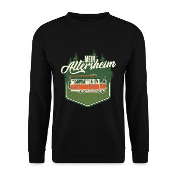 Lustiges Rentner Campingwagen Motiv - Unisex Pullover - Schwarz - Vorne - Alina (178cm) & Michal (187cm)