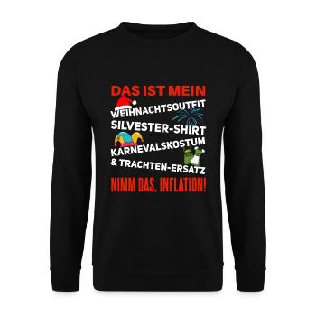 Lustige Inflation Kostüm Verkleidung - Unisex Pullover - Schwarz - Vorne - Alina (178cm) & Michal (187cm)