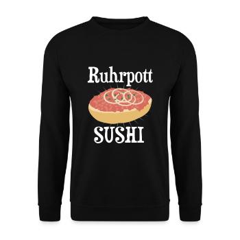 Es ist Mettwoch Mettbrötchen Spruch - Unisex Pullover - Schwarz - Vorne - Alina (178cm) & Michal (187cm)
