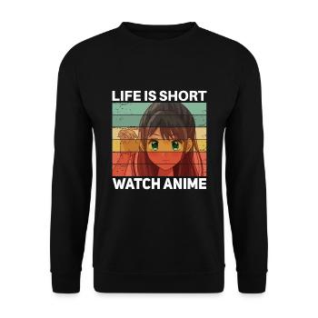 Lustiges Anime Spruch Design - Unisex Pullover - Schwarz - Vorne - Alina (178cm) & Michal (187cm)