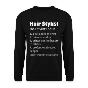 Hair Stylist T Shirt - Unisex Pullover - Schwarz - Vorne - Alina (178cm) & Michal (187cm)