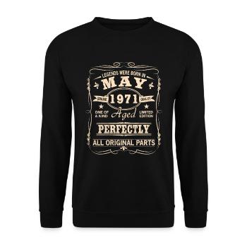 Millésime mai 1971 Anniversaire - Sweat-shirt Unisexe - noir - Devant - Alina (178cm) & Michal (187cm)