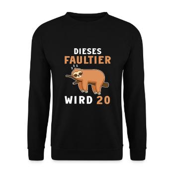 Lustiger Faultier 20 Geburtstag 20 Jahre Spruch - Unisex Pullover - Schwarz - Vorne - Alina (178cm) & Michal (187cm)