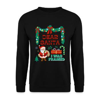 Lieber Weihnachtsmann, ich wurde gerahmt Freche Weihnachten - Unisex Pullover - Schwarz - Vorne - Alina (178cm) & Michal (187cm)